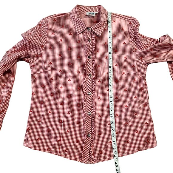 Vintage Country Line Red & White Reindeer Ruffle Button Top Women's Small - Picture 9 of 10